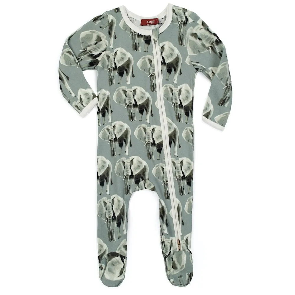 Elephants Zipper Footed Romper