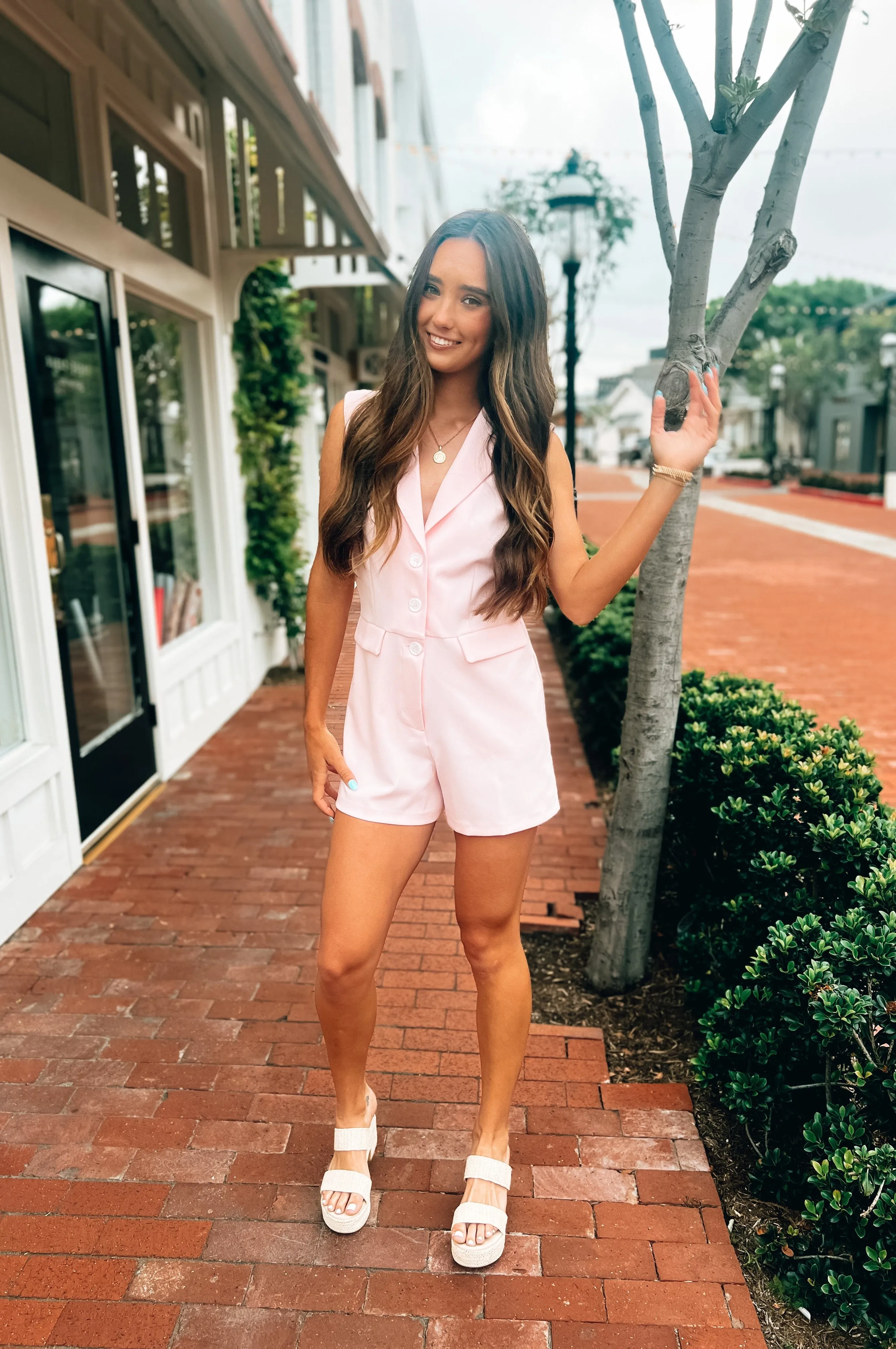Ellie Lapel Collared Romper Blush