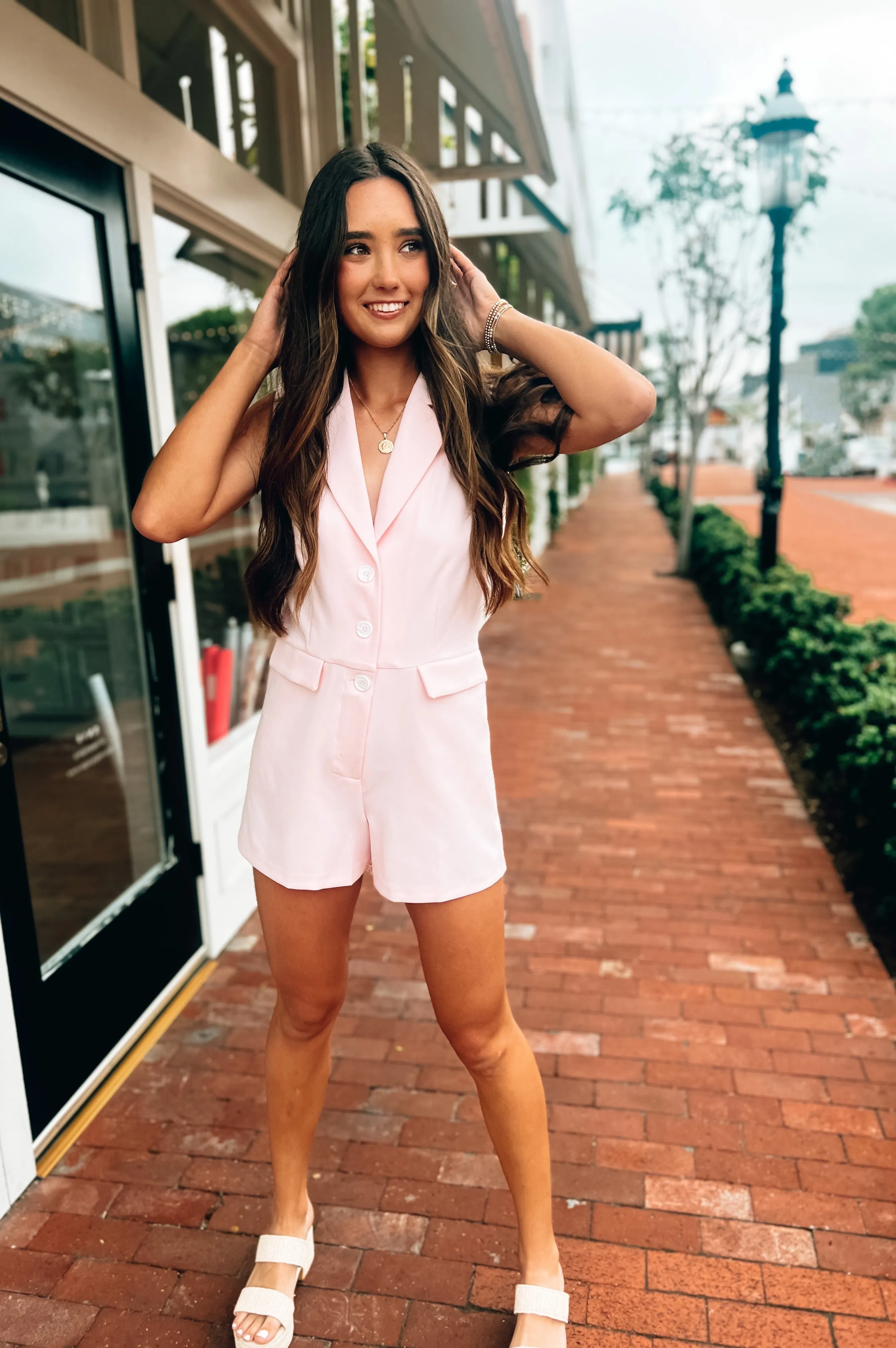 Ellie Lapel Collared Romper Blush