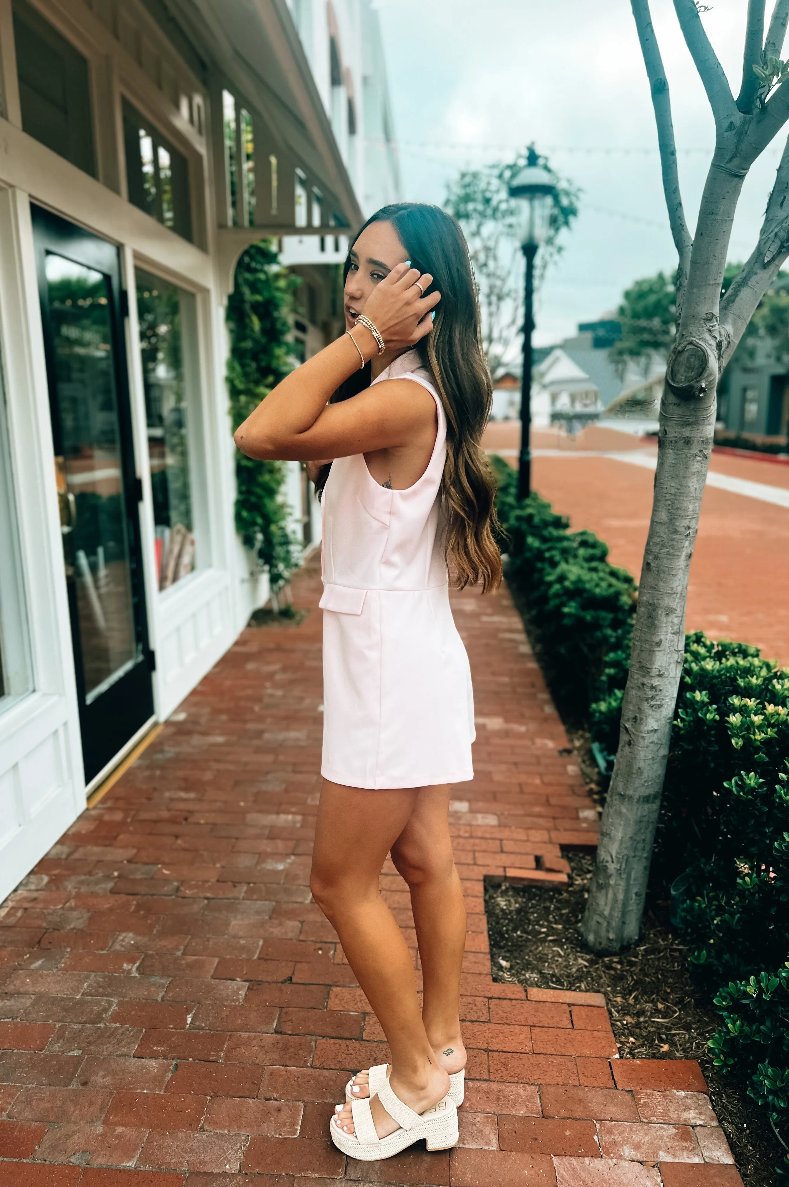 Ellie Lapel Collared Romper Blush