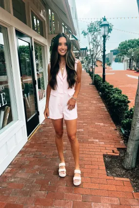 Ellie Lapel Collared Romper Blush