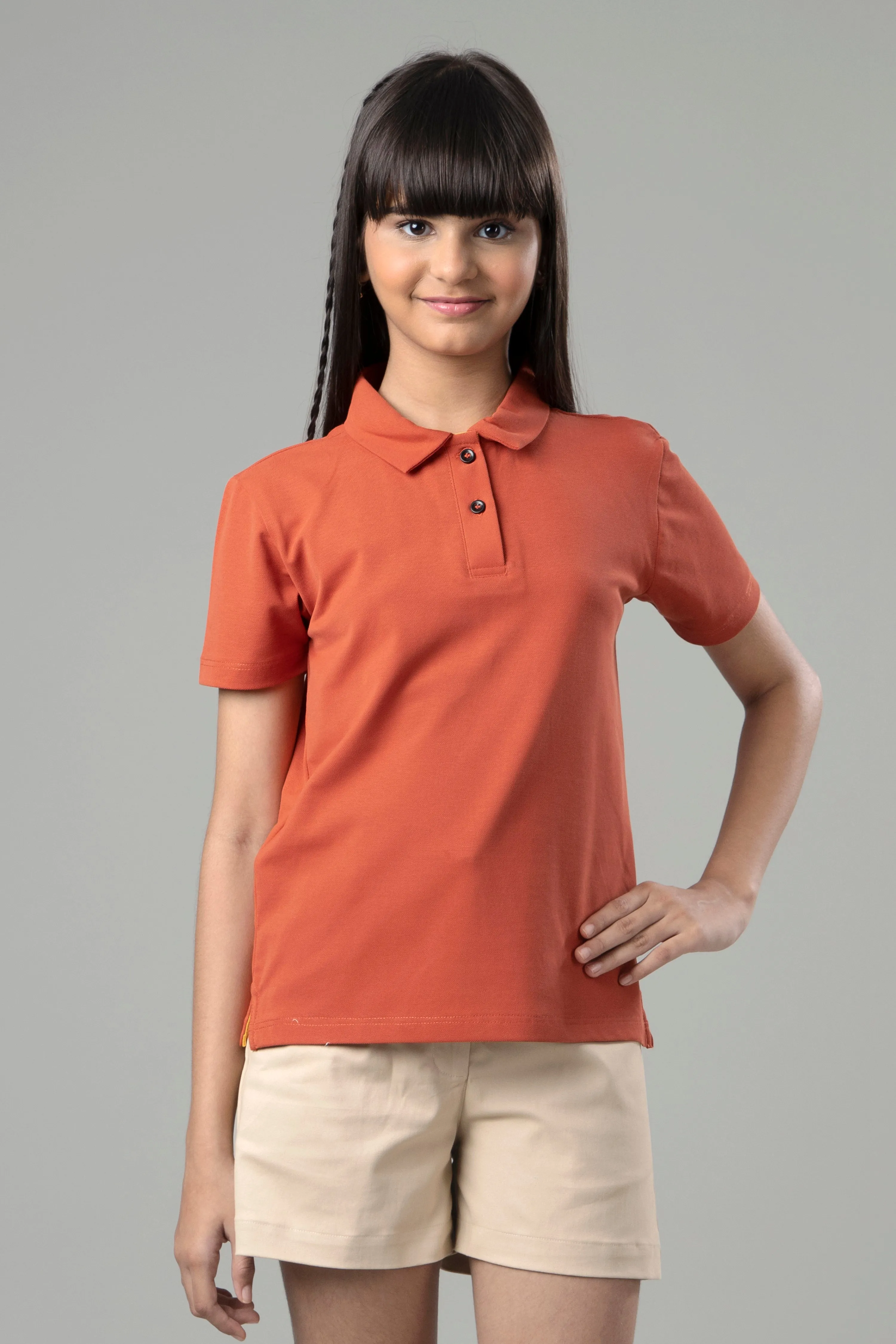 Exclusive Burnt Orange Polo T-Shirt For Girls