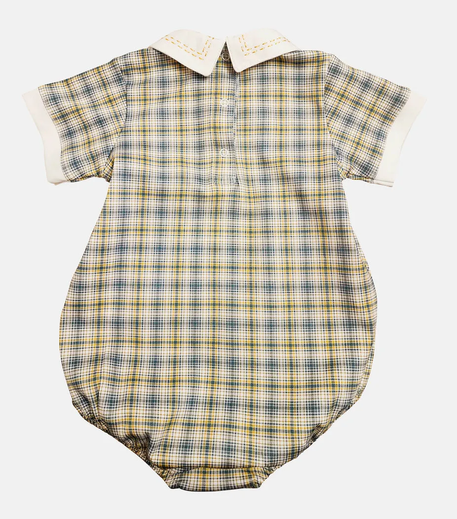 Fall Flowers - Hand smocked baby boy checkered romper