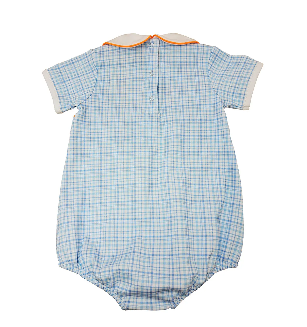 Fall Pumpkin light blue plaid pima Baby Boy's bubble