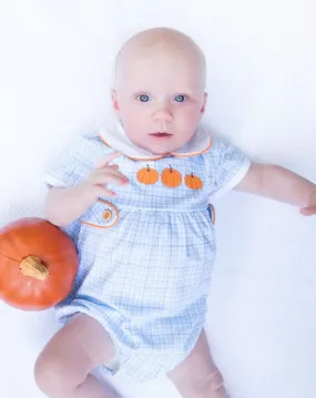 Fall Pumpkin light blue plaid pima Baby Boy's bubble