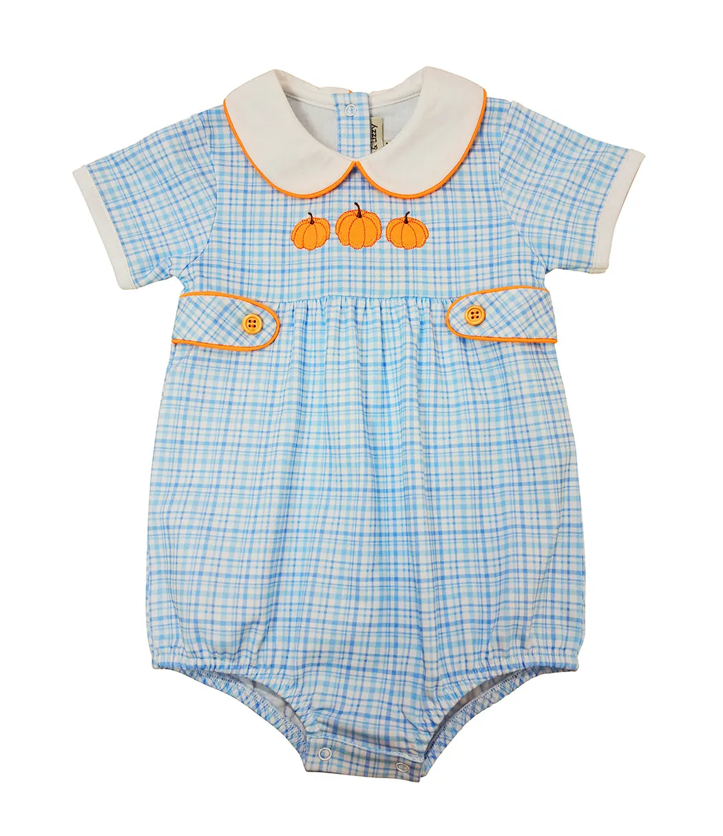 Fall Pumpkin light blue plaid pima Baby Boy's bubble