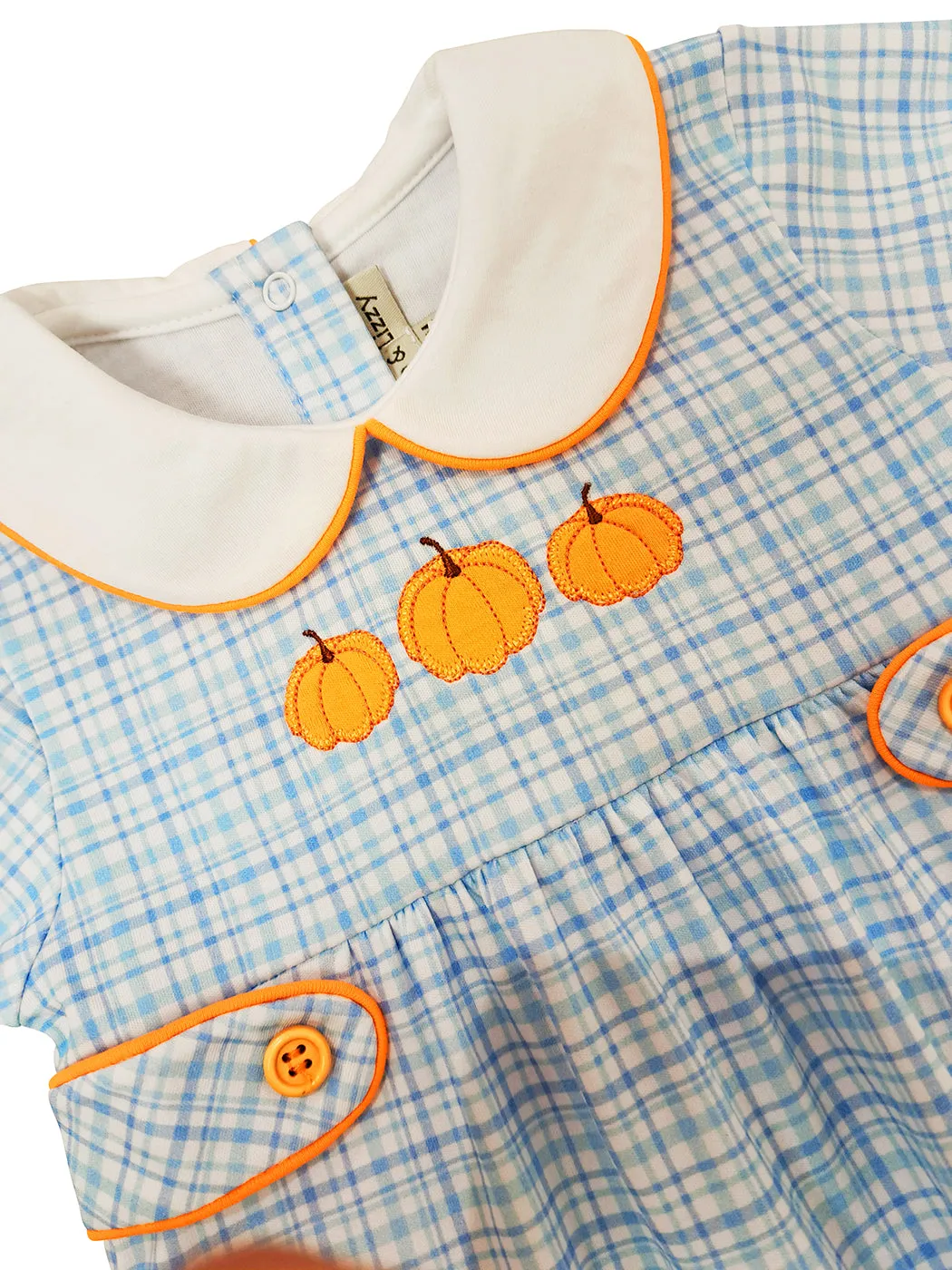 Fall Pumpkin light blue plaid pima Baby Boy's bubble