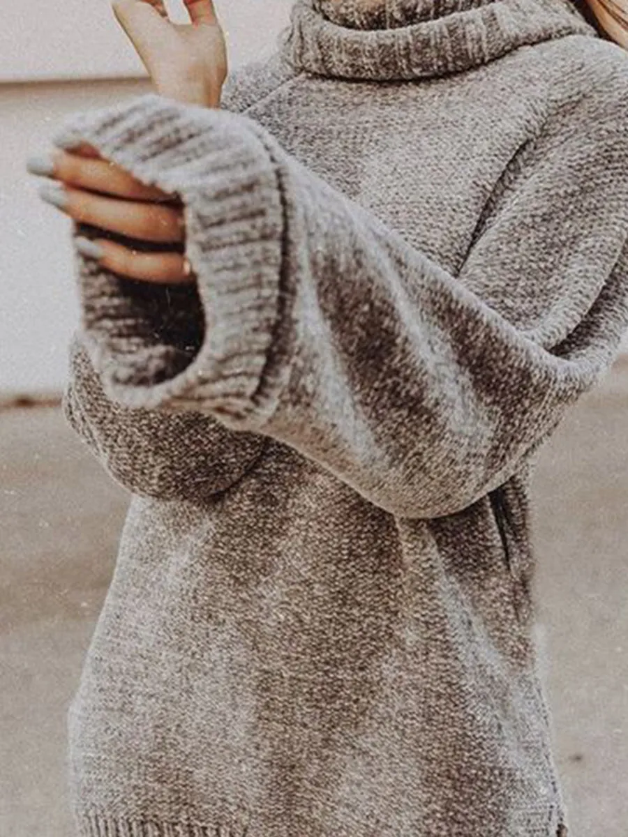 Fashion Solid Color Turtleneck Ladies Sweater Dress