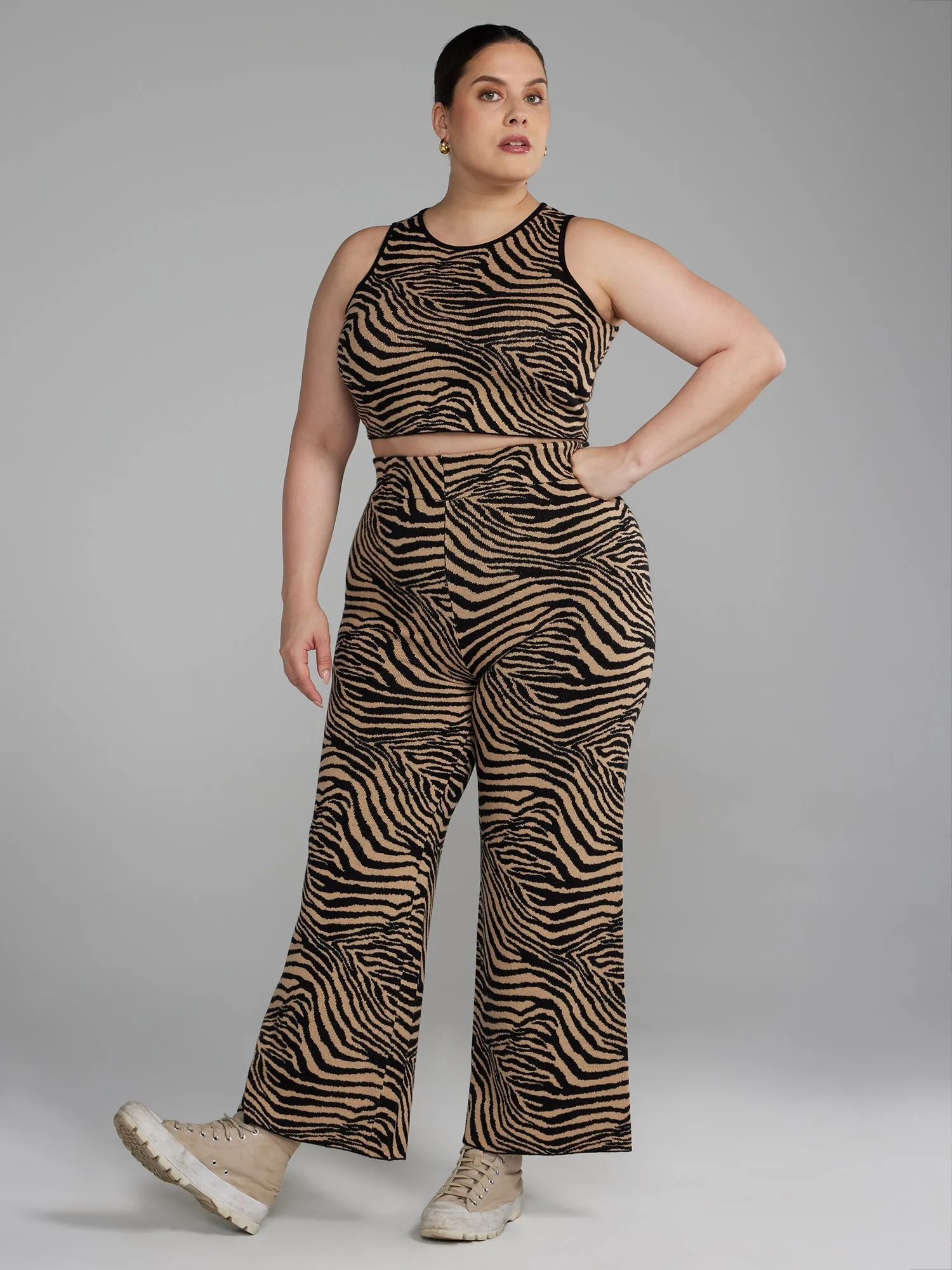 Fashion To Figure - Zebra Print Cropped Sweater Tank