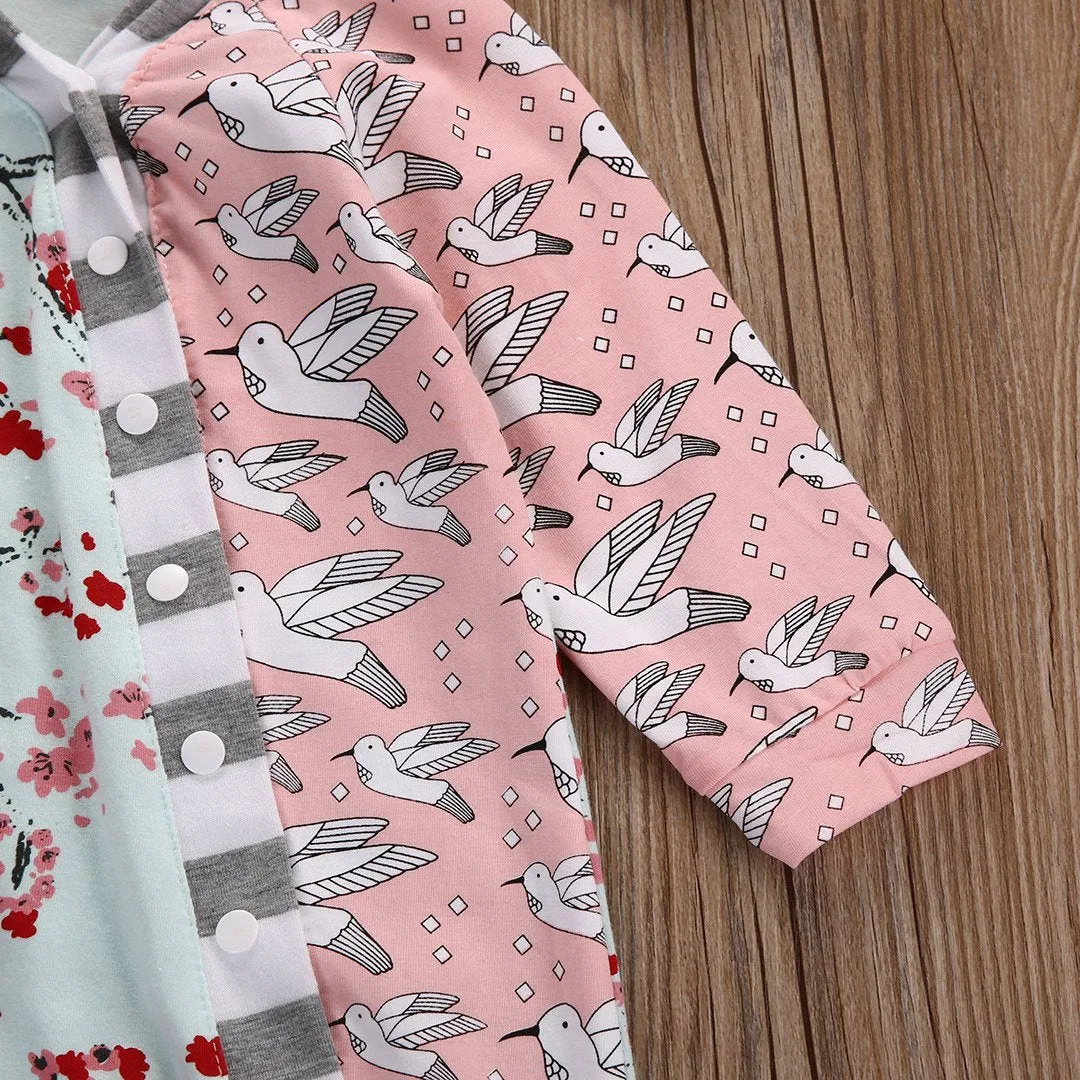 Floral Baby Girl Long Sleeve Bodysuit Romper Jumpsuit Hat 2pcs Outfit Sunsuit