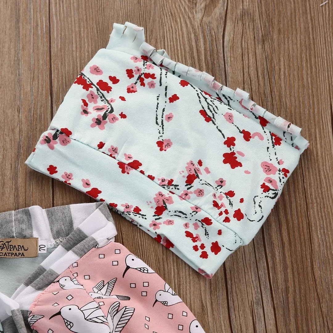 Floral Baby Girl Long Sleeve Bodysuit Romper Jumpsuit Hat 2pcs Outfit Sunsuit