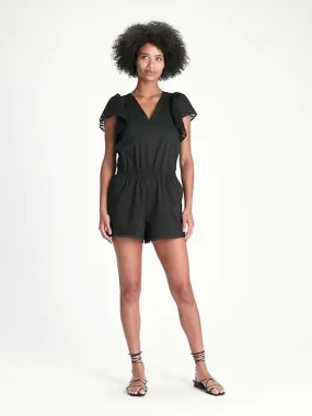 Flutter-Sleeve Romper in Black