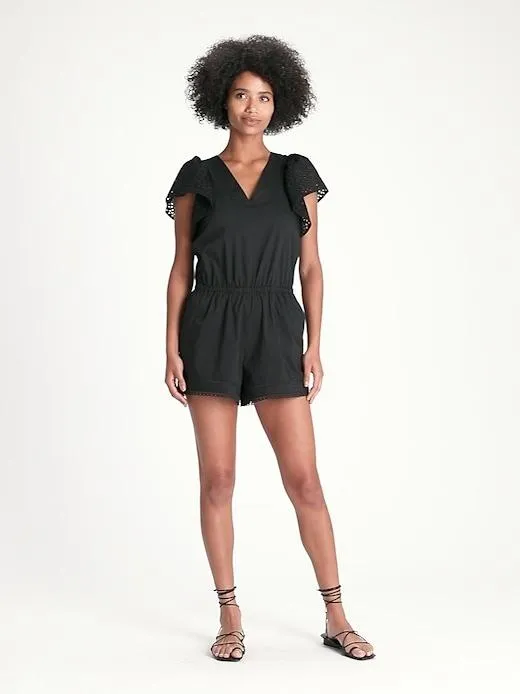 Flutter-Sleeve Romper in Black