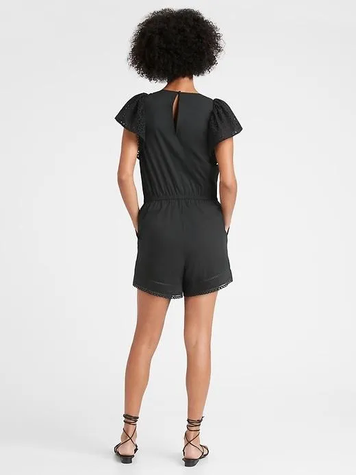 Flutter-Sleeve Romper in Black