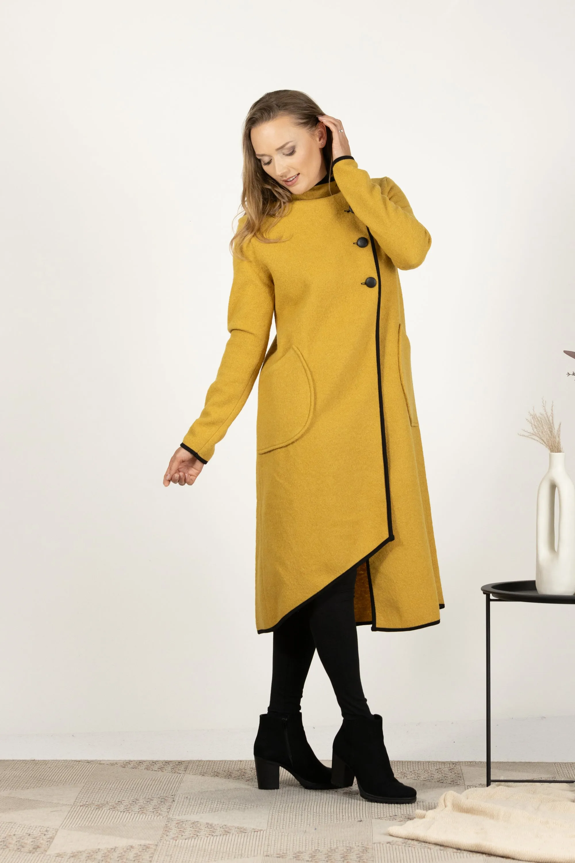 Forest Green Boiled Wool Coat with Pockets