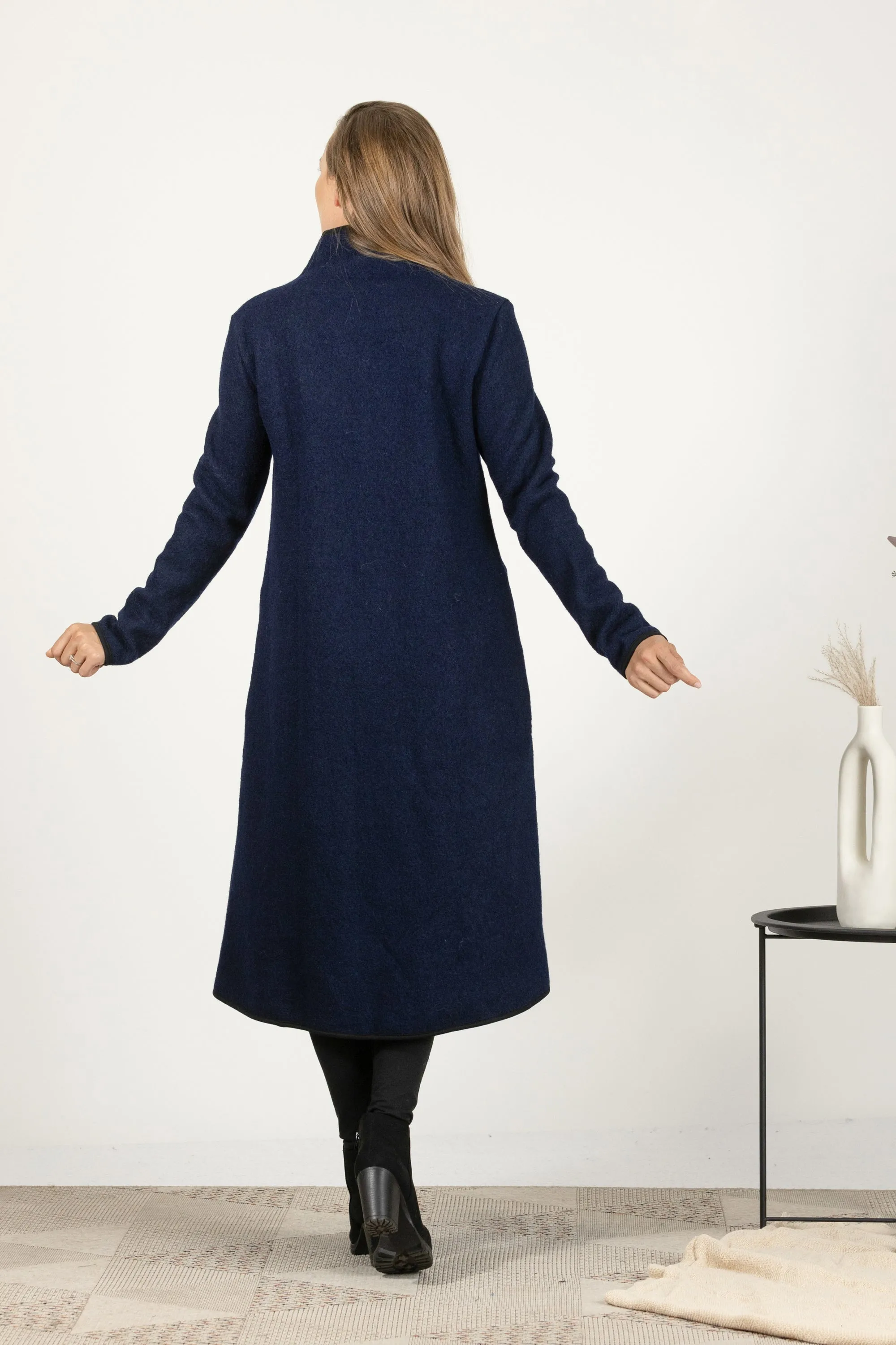 Forest Green Boiled Wool Coat with Pockets