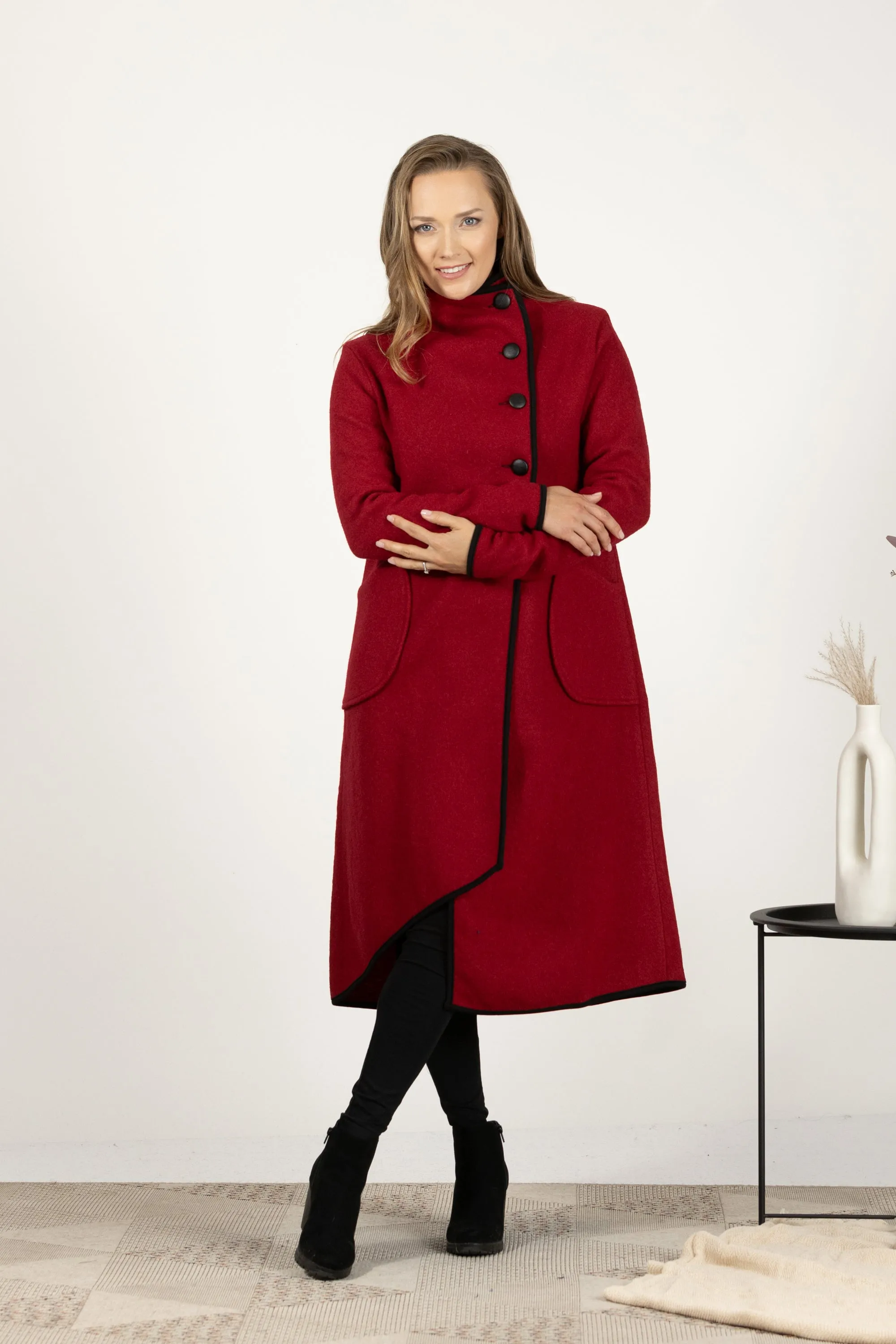 Forest Green Boiled Wool Coat with Pockets