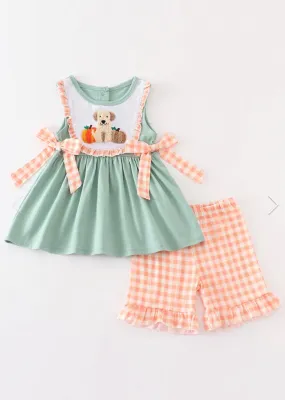 French Knot Puppy Pumpkin Two Piece Set