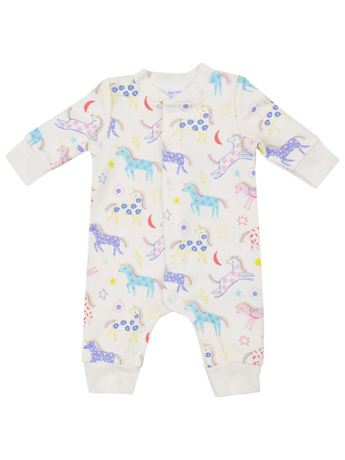 French Terry Baseball Collar Romper, Fun Unicorns