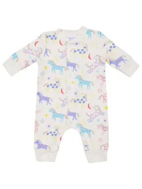 French Terry Baseball Collar Romper, Fun Unicorns