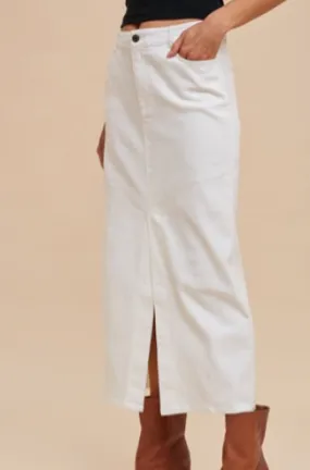 Garment Washed Stretch Twill Pencil Skirt with Slit