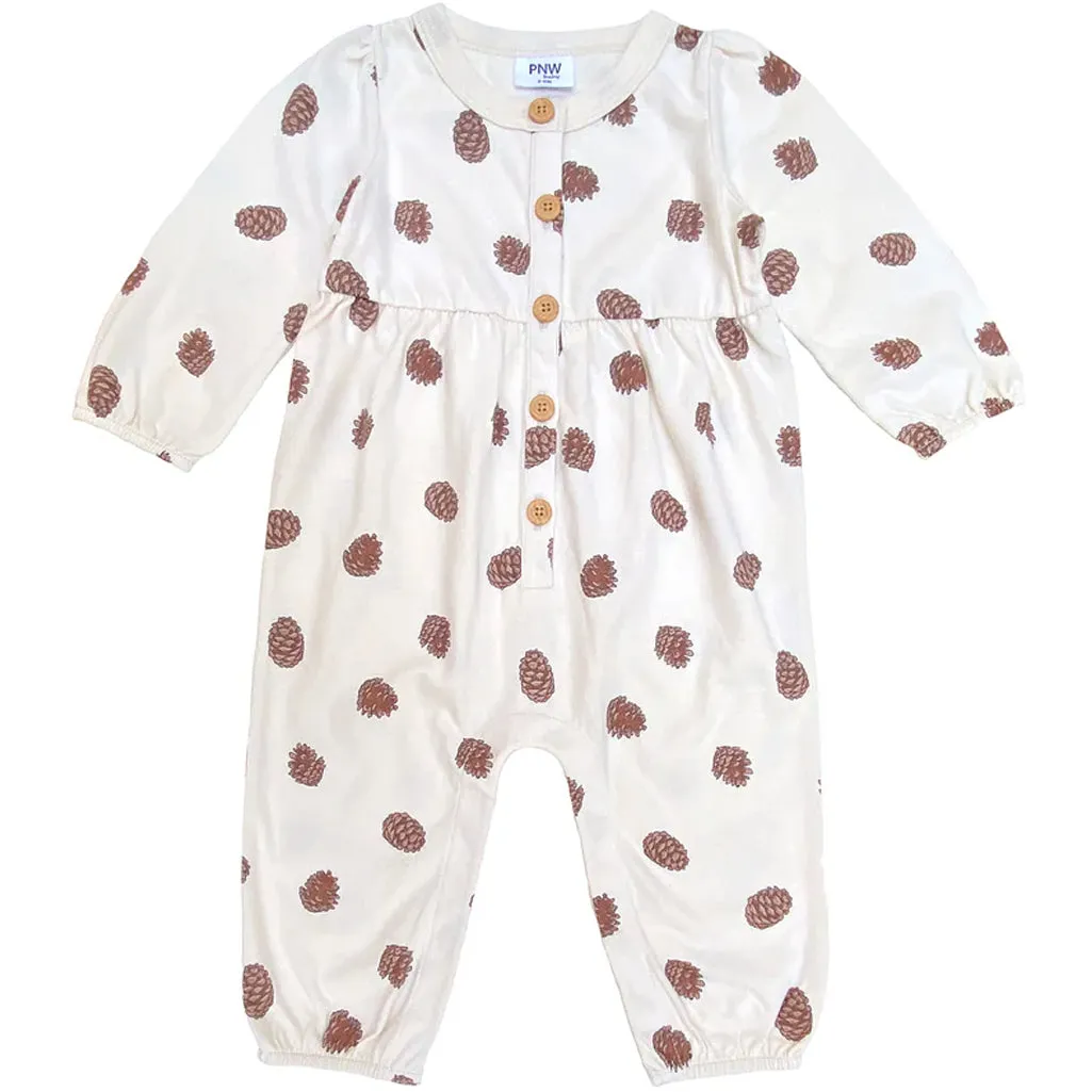 Gathered Button Romper | Pinecones