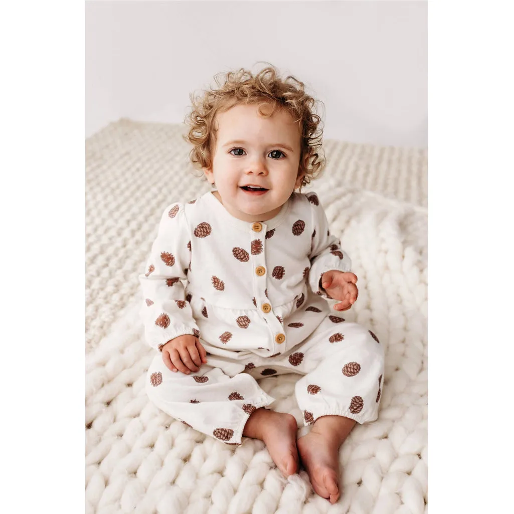 Gathered Button Romper | Pinecones