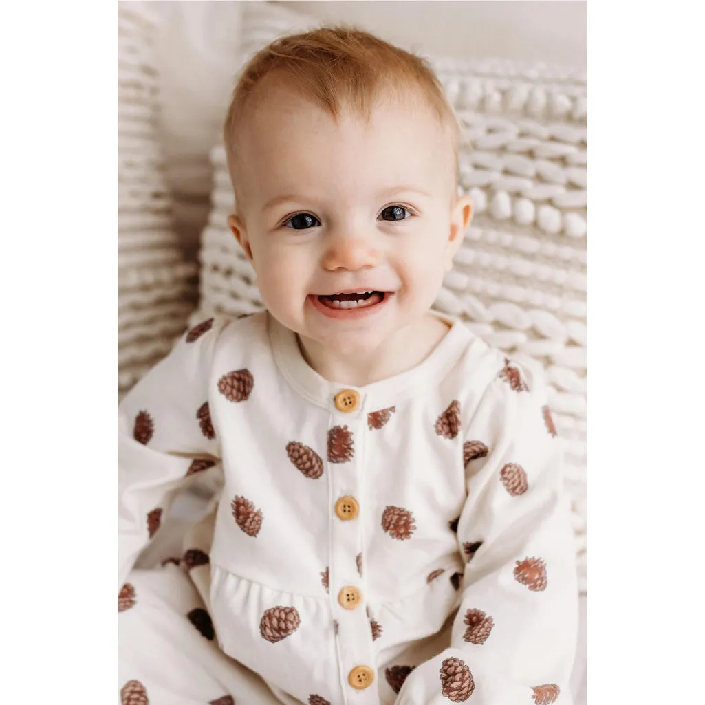 Gathered Button Romper | Pinecones