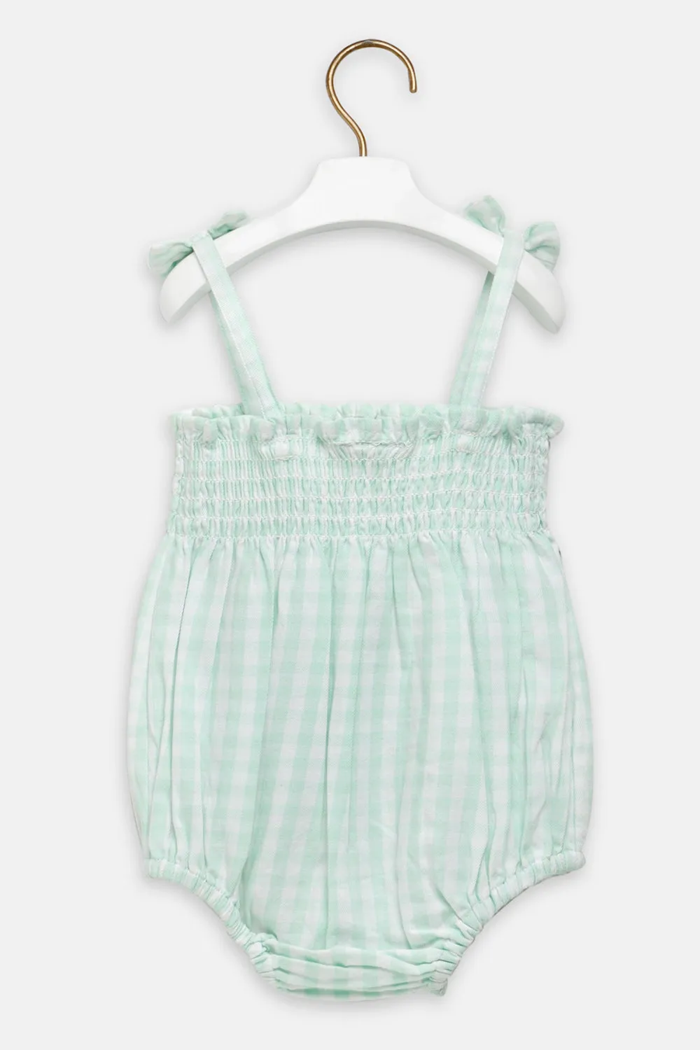 Girls Check Embroidery Romper