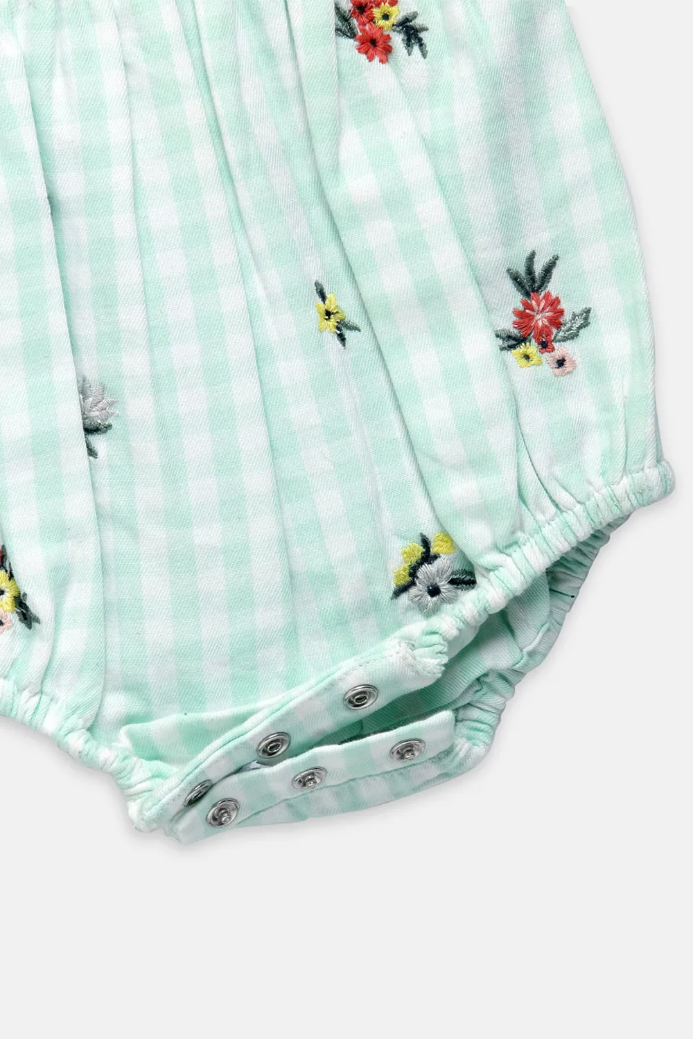 Girls Check Embroidery Romper