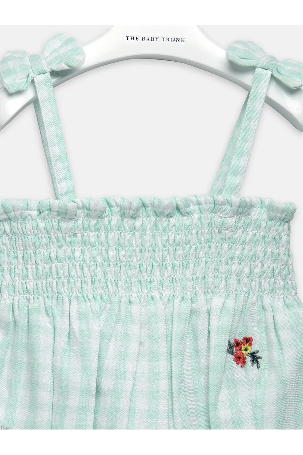 Girls Check Embroidery Romper
