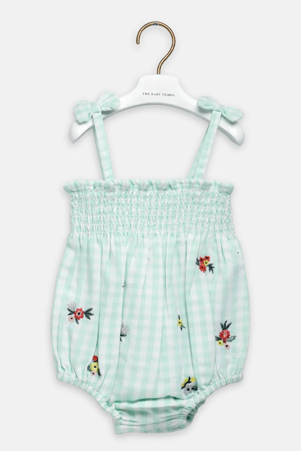 Girls Check Embroidery Romper