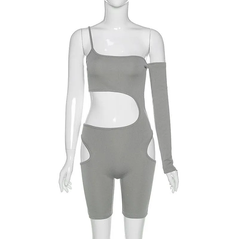Halibuy One shoulder asymmetrical hollow out romper