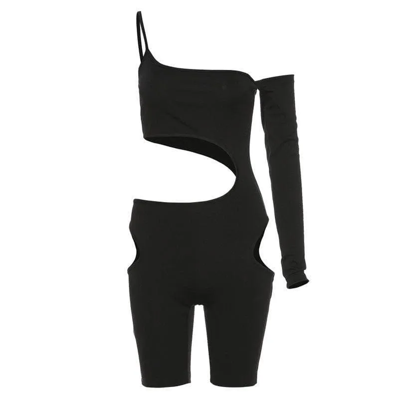 Halibuy One shoulder asymmetrical hollow out romper