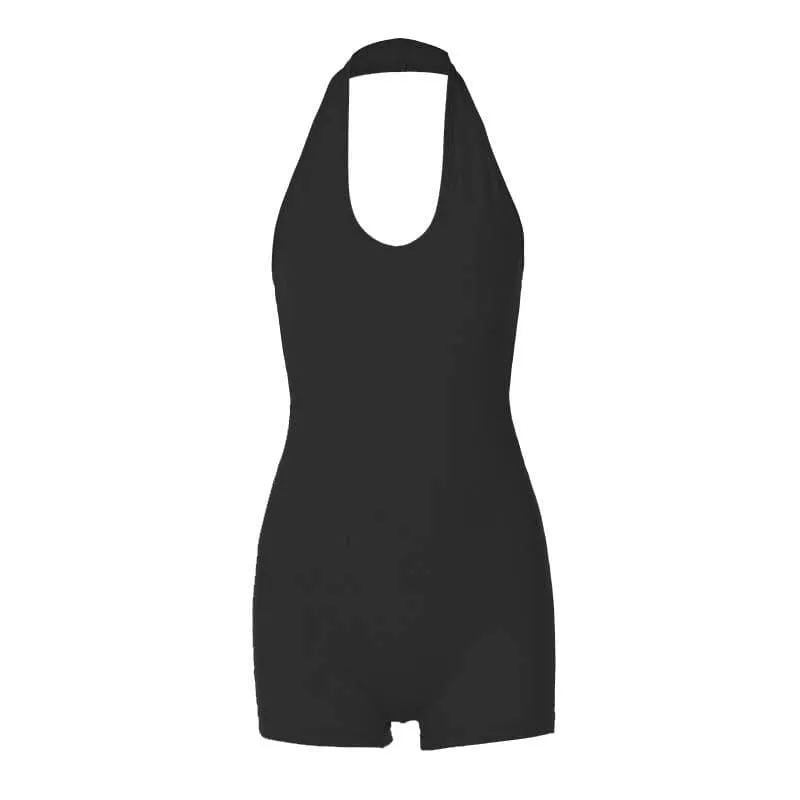 Halter u neck backless solid sleeveless romper