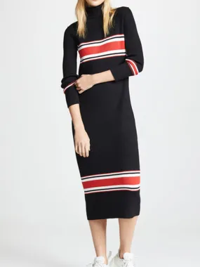 High Collar Fashion Contrast Casual Dress