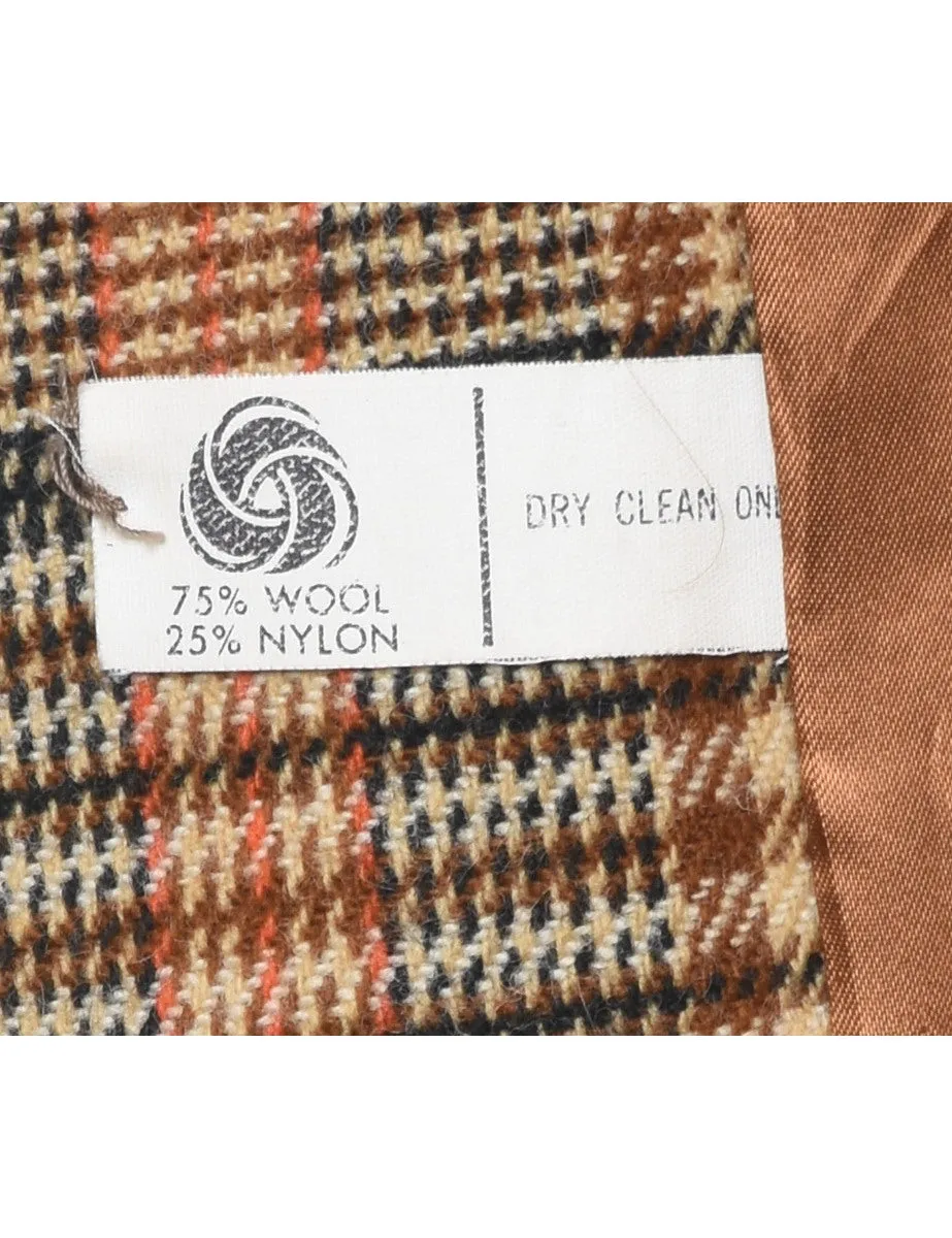 Hooded Checked Pattern Wool Coat - M
