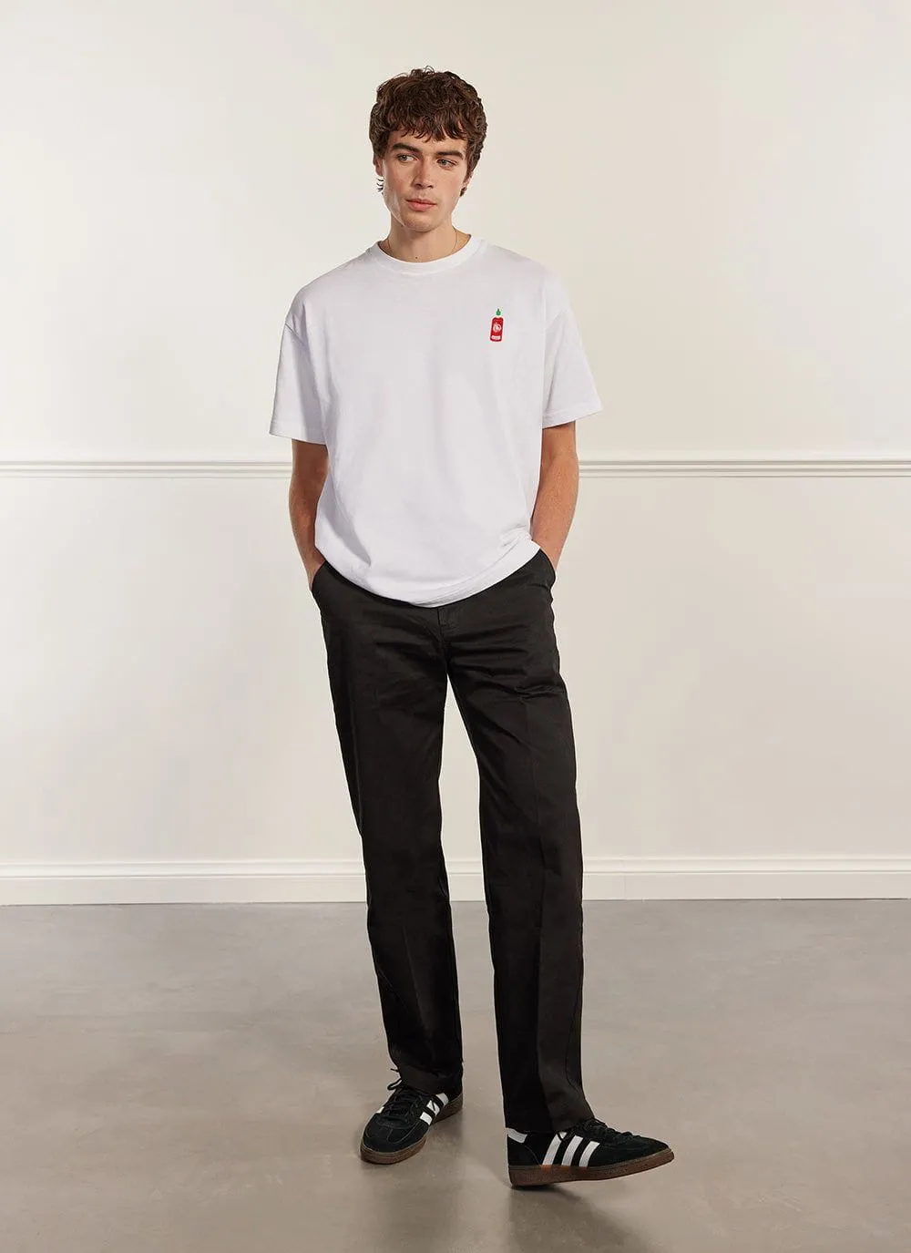 Hot Chilli Sauce T Shirt | Embroidered Organic Cotton | White
