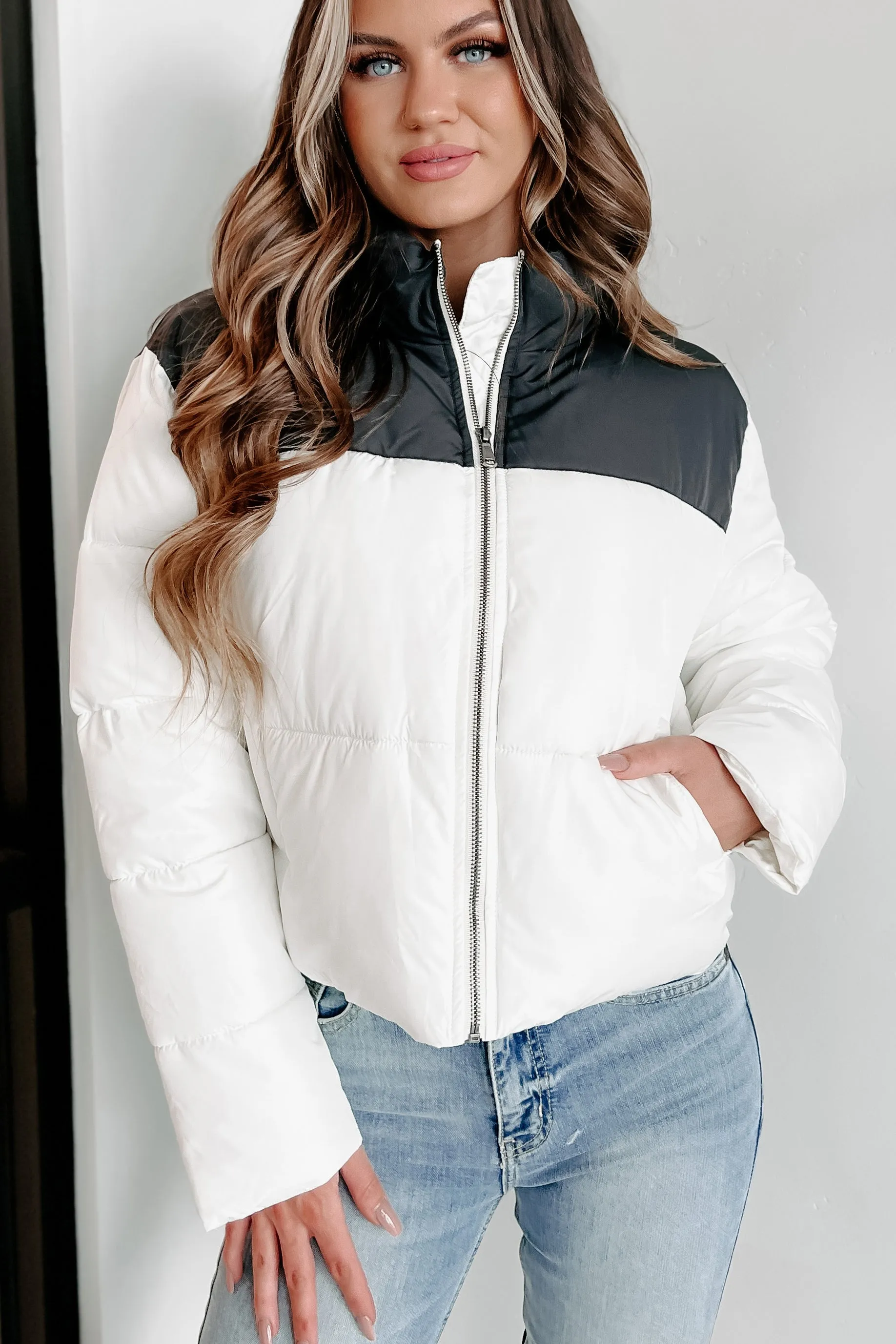 I'm Never Cold Colorblock Puffer Jacket (Whip Cream)