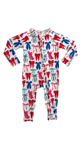 In My Jammers Patriotic Bows Zipper Romper