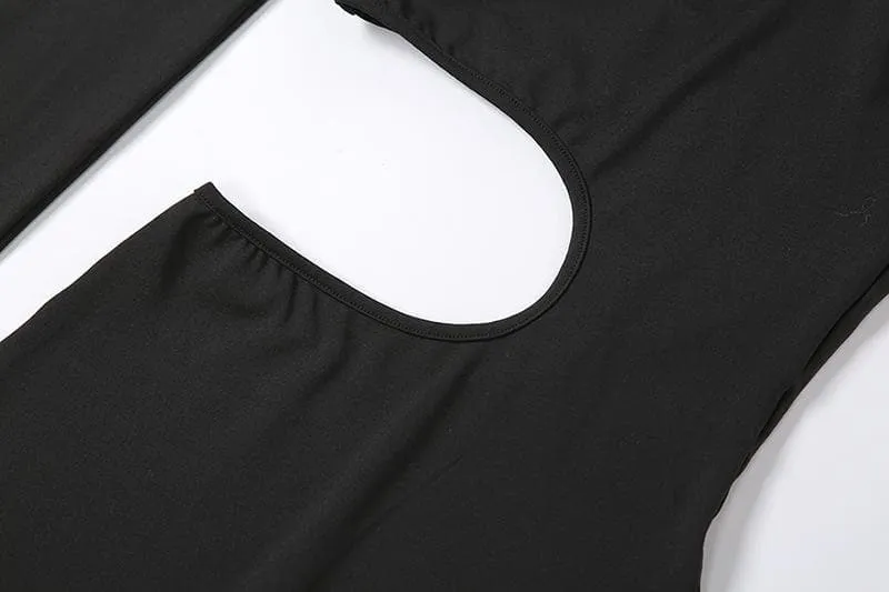 Irregular long sleeve gloves hollow out solid romper
