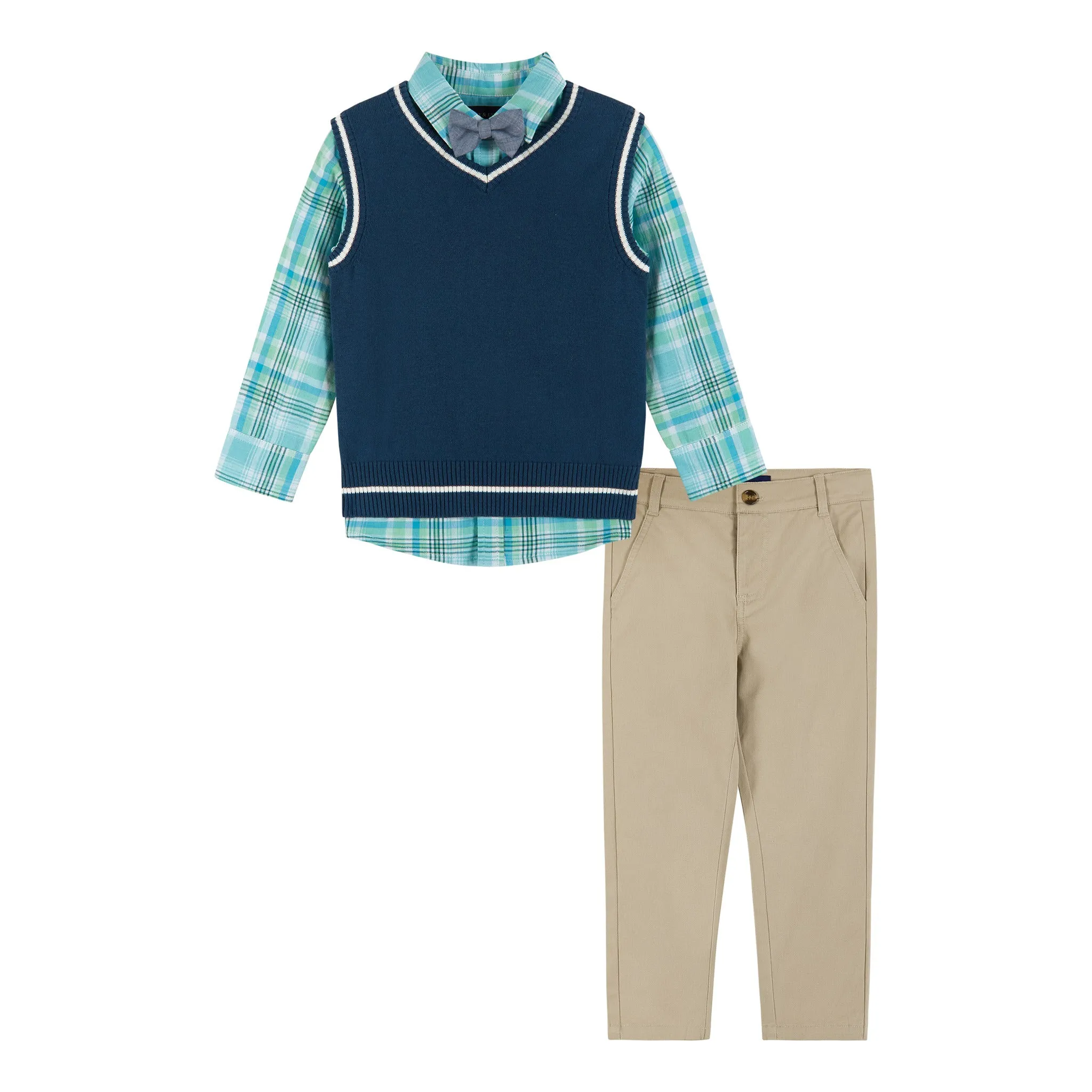 Kids (4-8 Years) 4-Piece Sweater Vest Set | Green & Navy