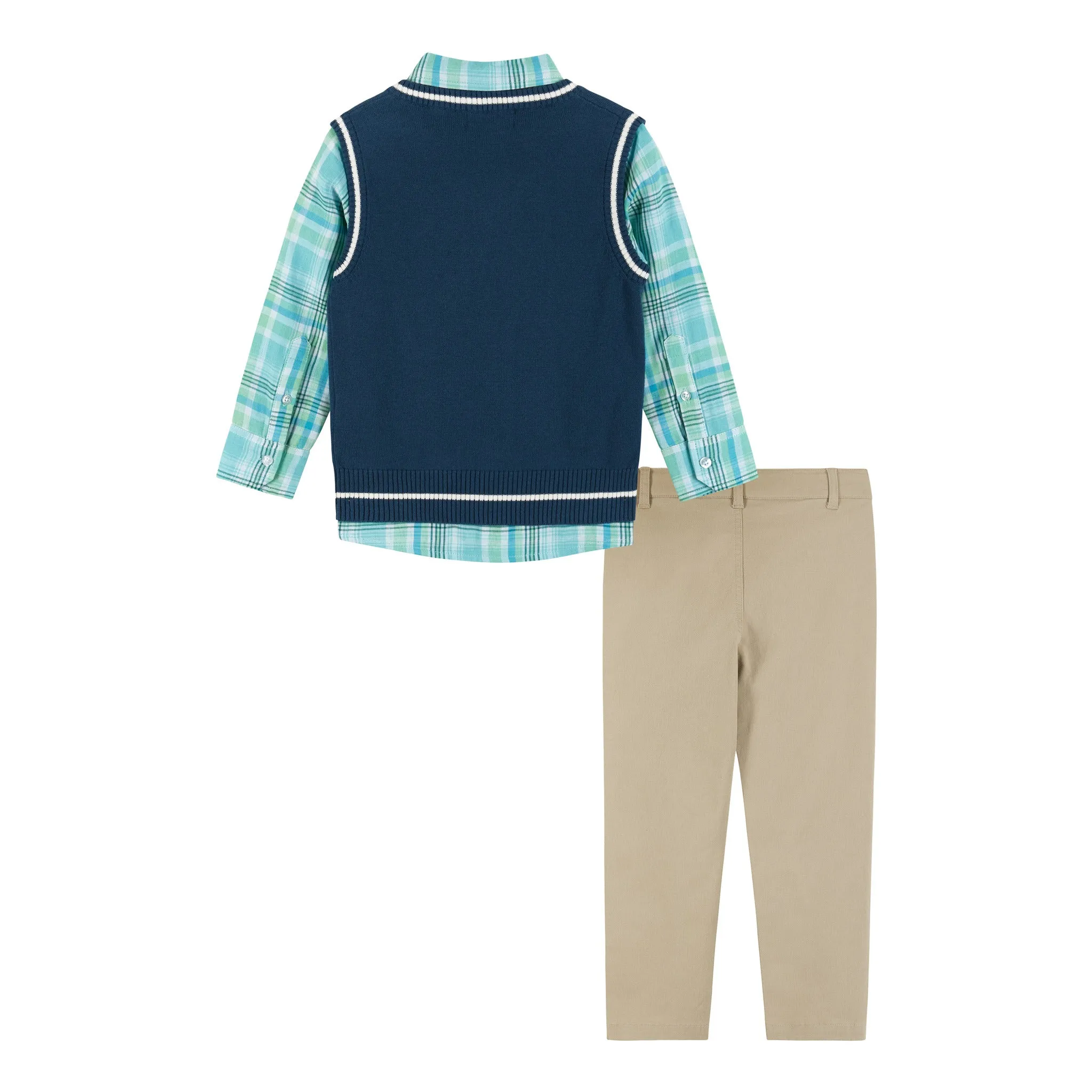 Kids (4-8 Years) 4-Piece Sweater Vest Set | Green & Navy