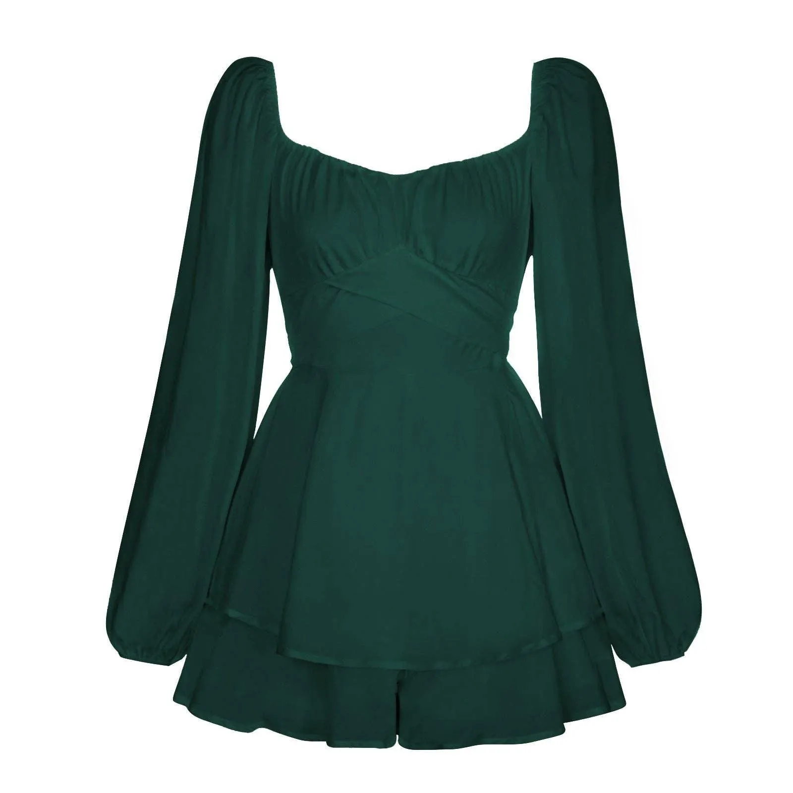 Ladies Lantern Sleeves Square Neck Daily Romper GKAF