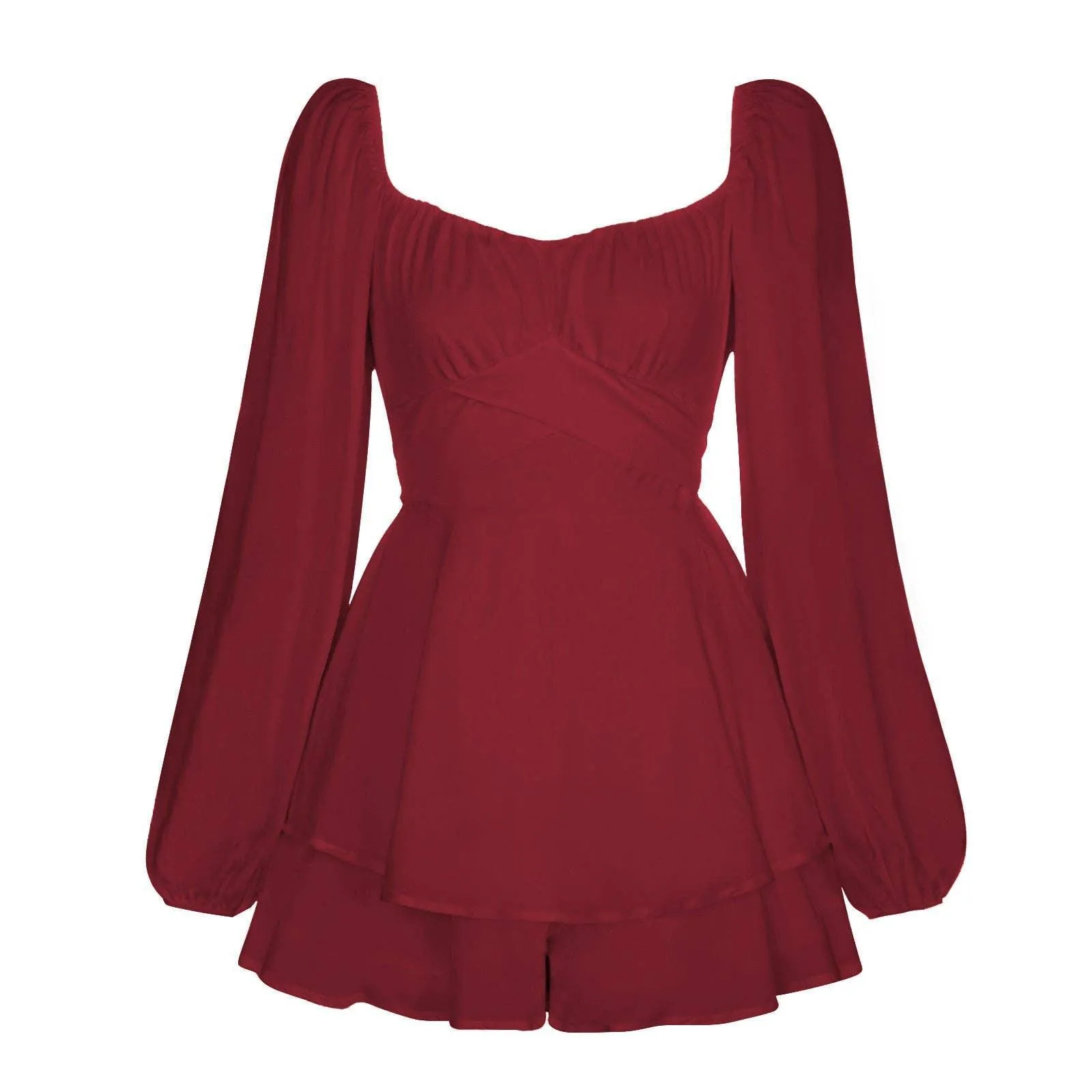 Ladies Lantern Sleeves Square Neck Daily Romper GKAF