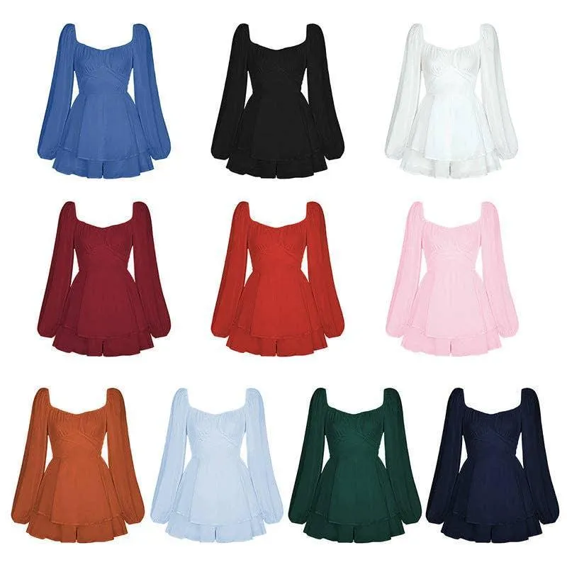 Ladies Lantern Sleeves Square Neck Daily Romper GKAF