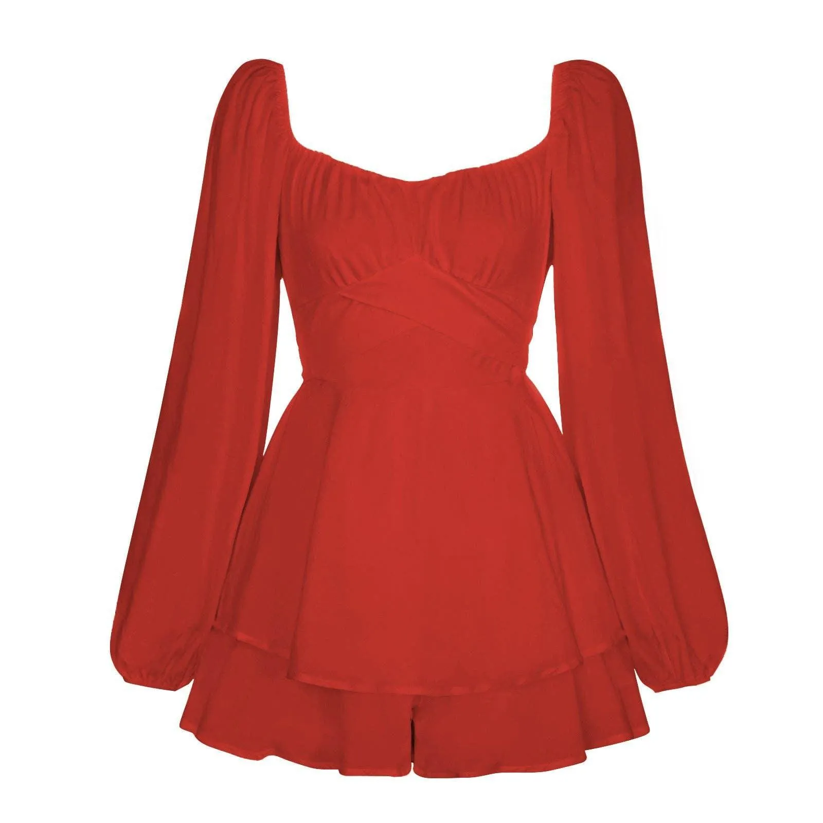Ladies Lantern Sleeves Square Neck Daily Romper GKAF