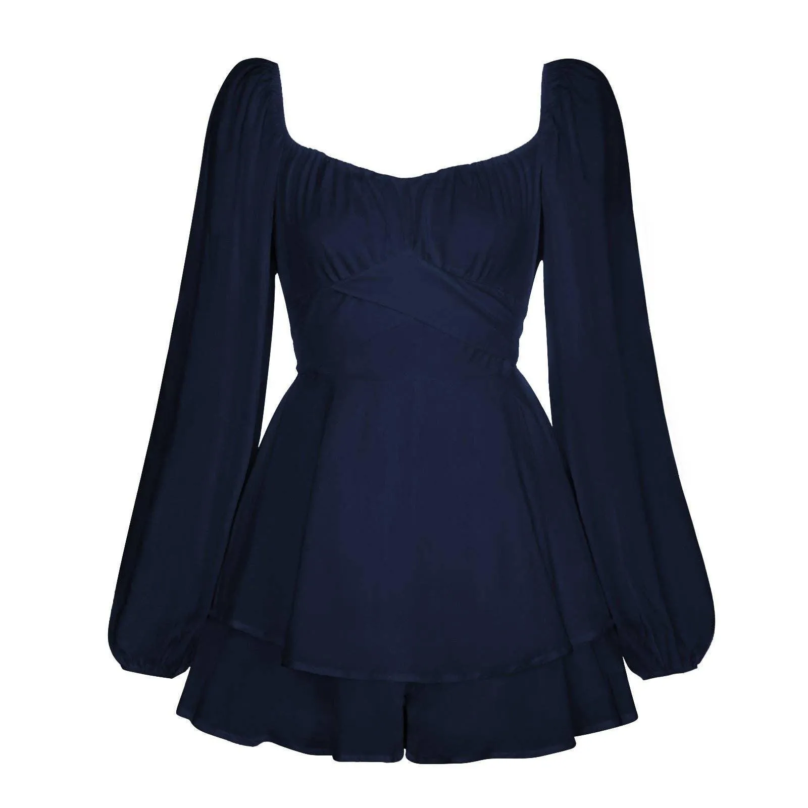 Ladies Lantern Sleeves Square Neck Daily Romper GKAF