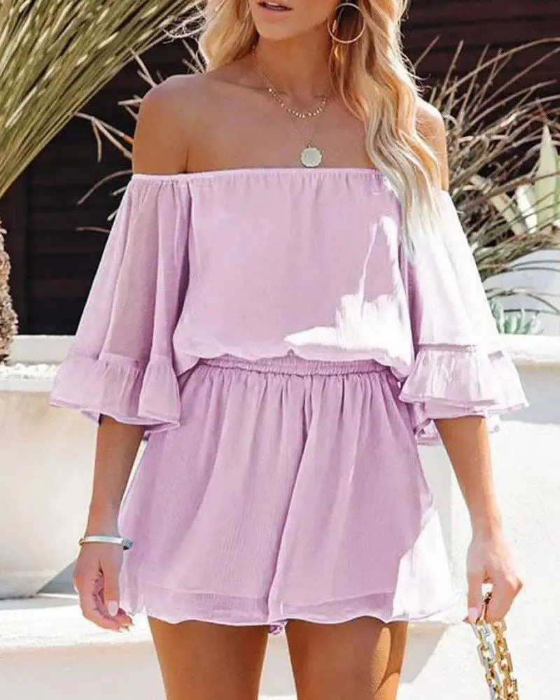 Ladies Off Shoulder Short Sleeves Daily Romper 1363