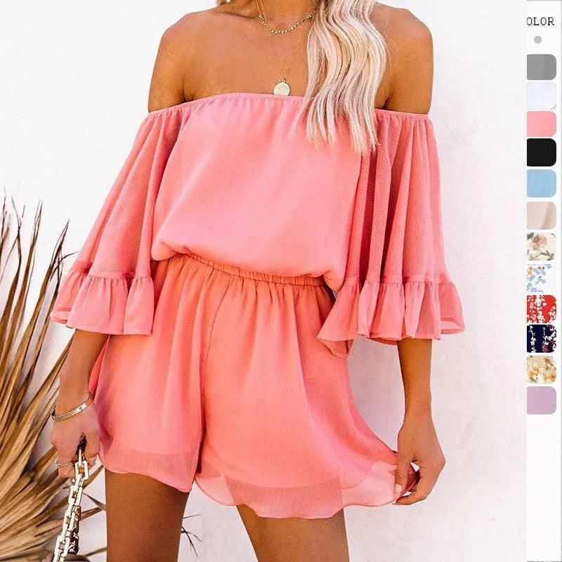 Ladies Off Shoulder Short Sleeves Daily Romper 1363